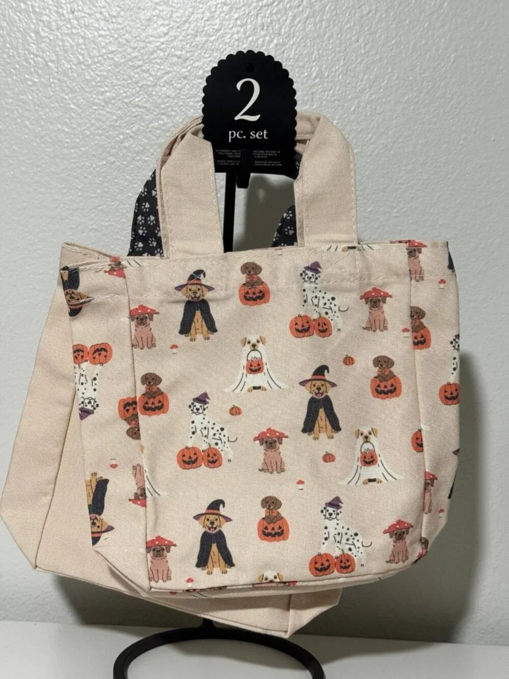 Halloween Dogs in Costume Mini Canvas Totes - Set of 2 - New Howl O Ween Treat